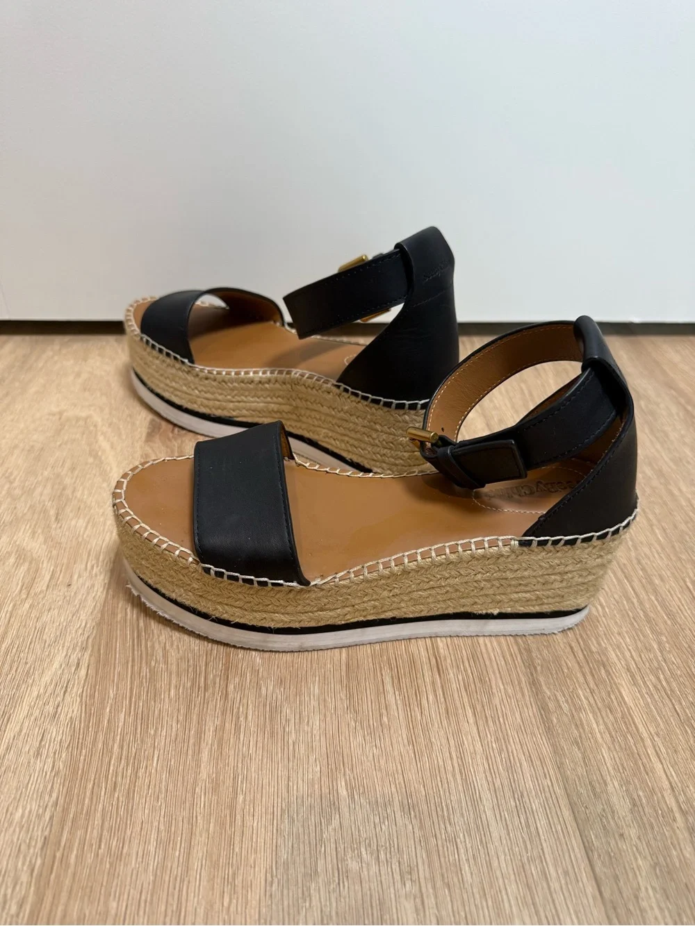 See by Chloé Black Leather Espadrille Platform Sandals EU 36 US 6 Flatform
